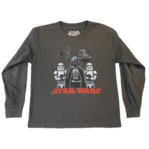 Star Wars Kids T-shirt Size S Gray Graphic Print Darth Vader Stormtrooper Logo
